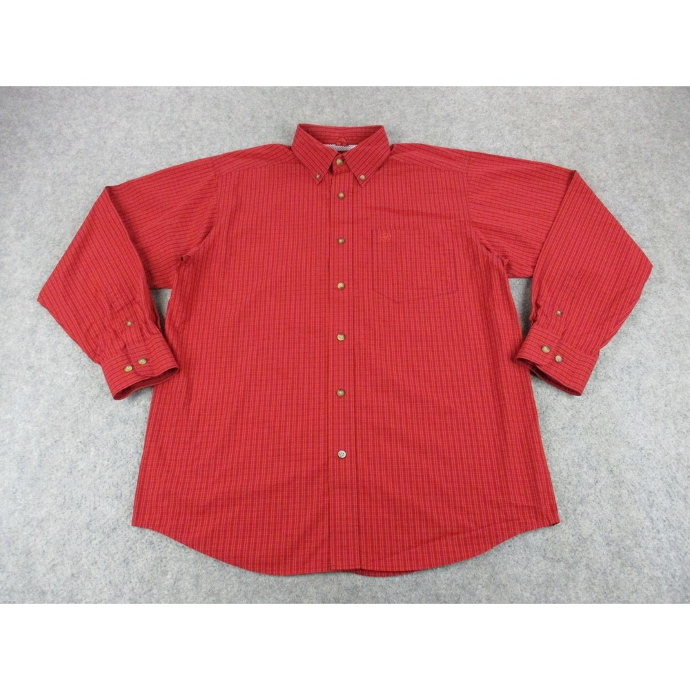 Ariat Shirt Mens Medium Red Pro Series Striped Button Down Long Sleeve Cowboy